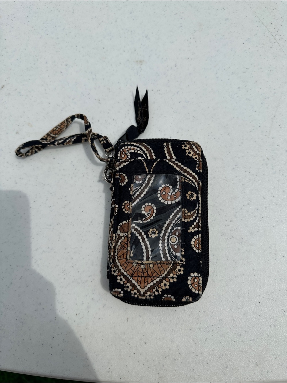 Vera Bradley Black and Brown Paisley Quilted Wristlet Phone Case